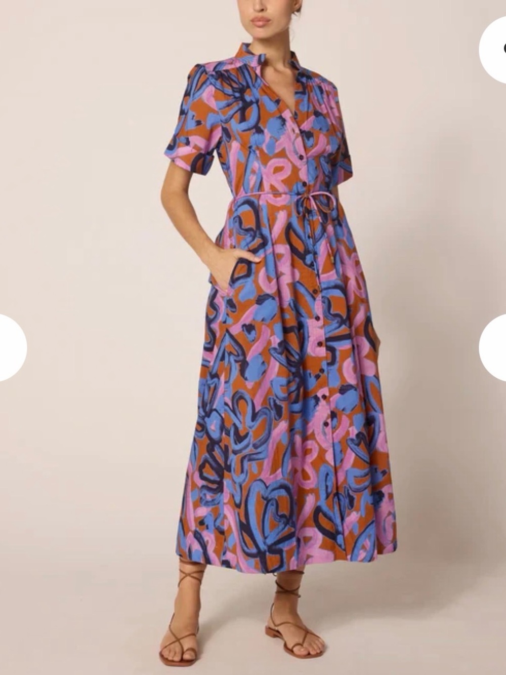Cleobella Abstract Floral Button-Front Maxi Dress in Pink, Blue & Brown - Picture 1 of 16